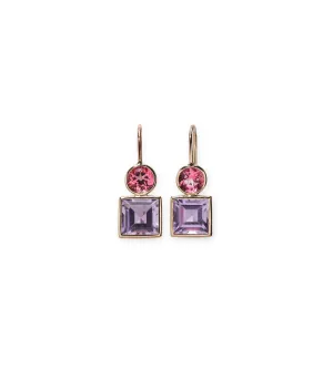 14k Gold Pastille Earrings in Pink Topaz and Amethyst