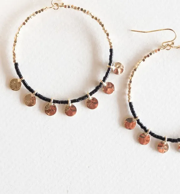 Alana Black and Gold Beaded Hoops | Boho Chic Earrings