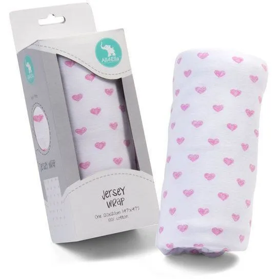 All4Ella Jersey Baby Swaddle Wrap - Pink Heart