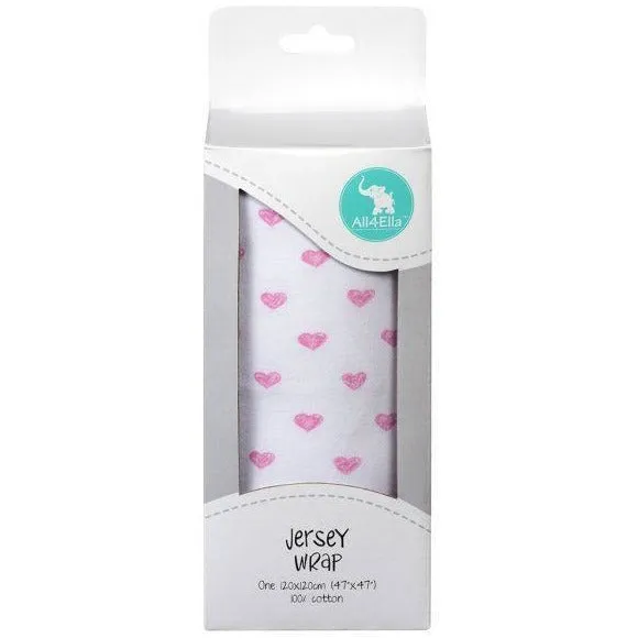 All4Ella Jersey Baby Swaddle Wrap - Pink Heart