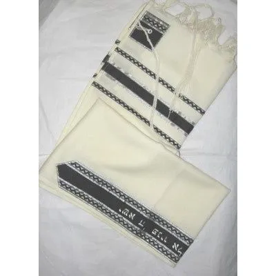 American Designer Priestly Blessing Black Silver Zigzag Crepe Tallit By Precious Heirloom