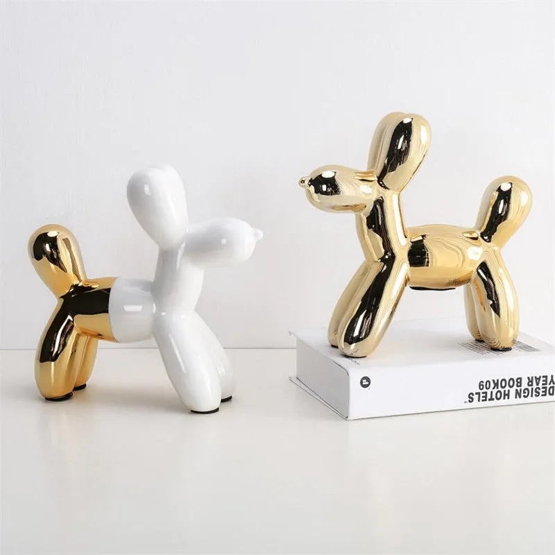 Balloon Dog Bank White and Gold