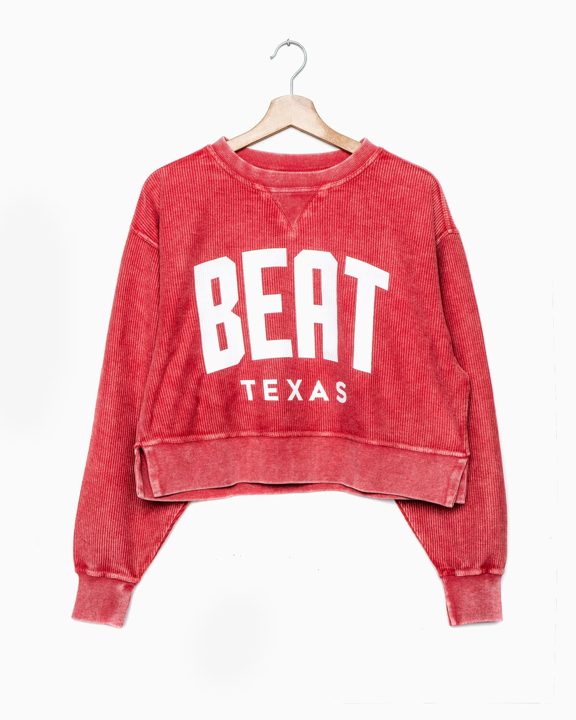 Beat Texas Gault Crimson Corded Crew Cropped Sweatshirt