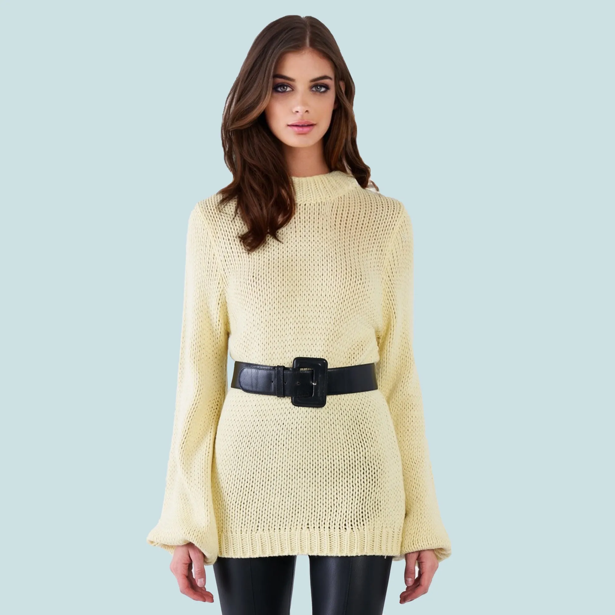 Bell Sleeve Long Length Knit Sweater