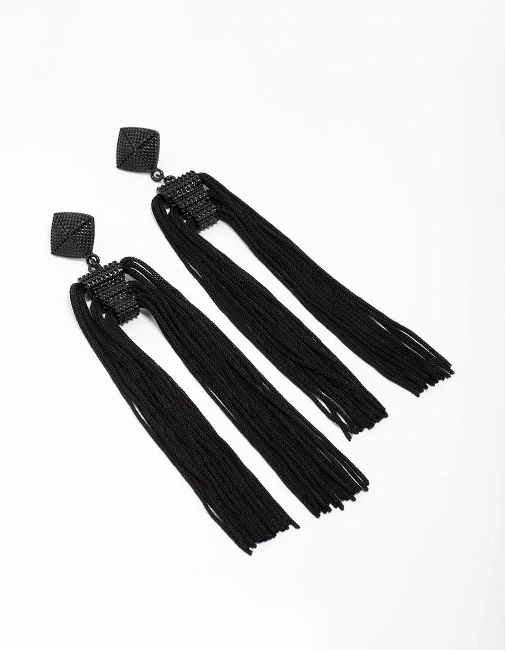 Black Fabric Rope Tassel Drop Earrings