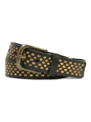 Black Genuine Leather Belt With Golden Catcher Rivet Design