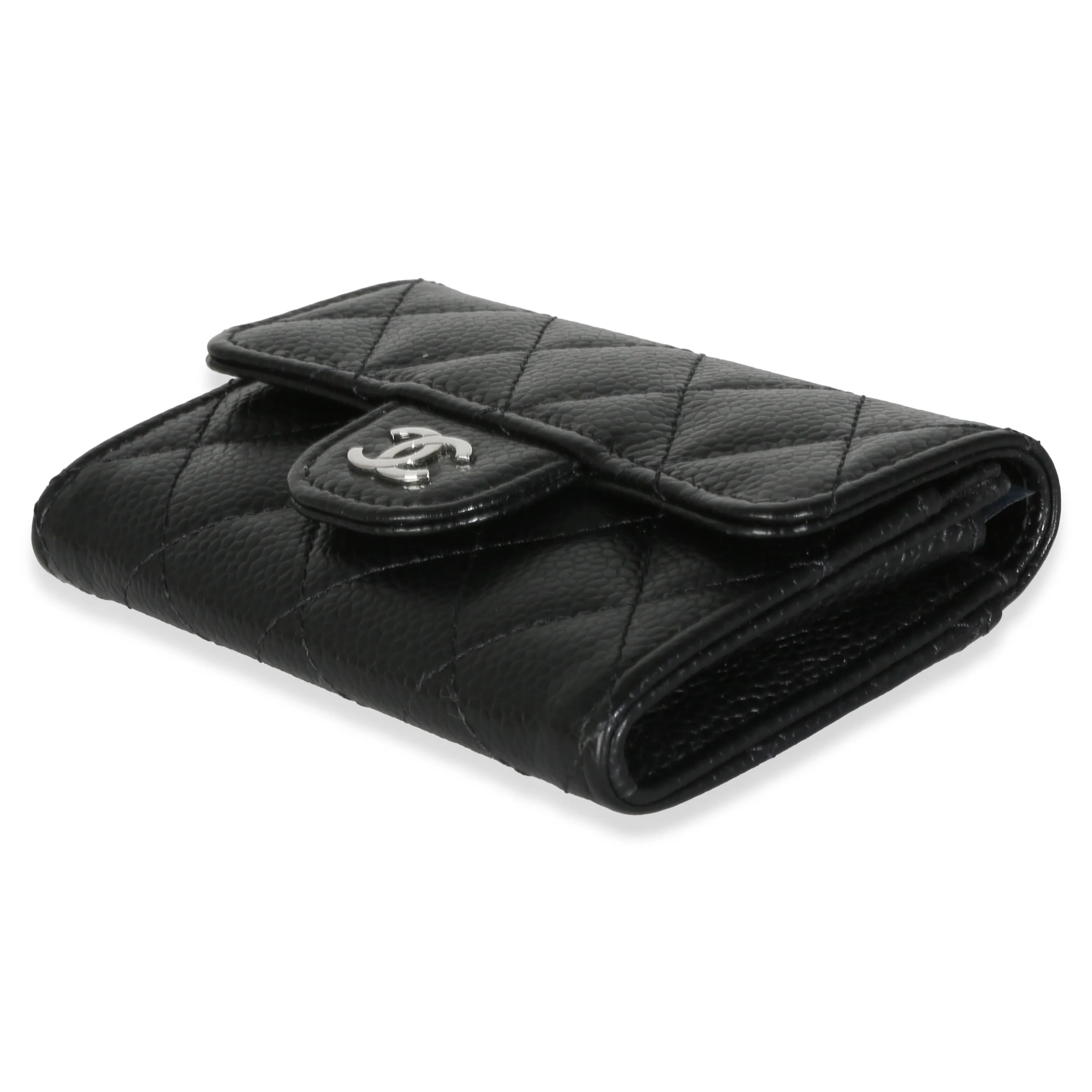 Black Quilted Caviar Flap Card Holder