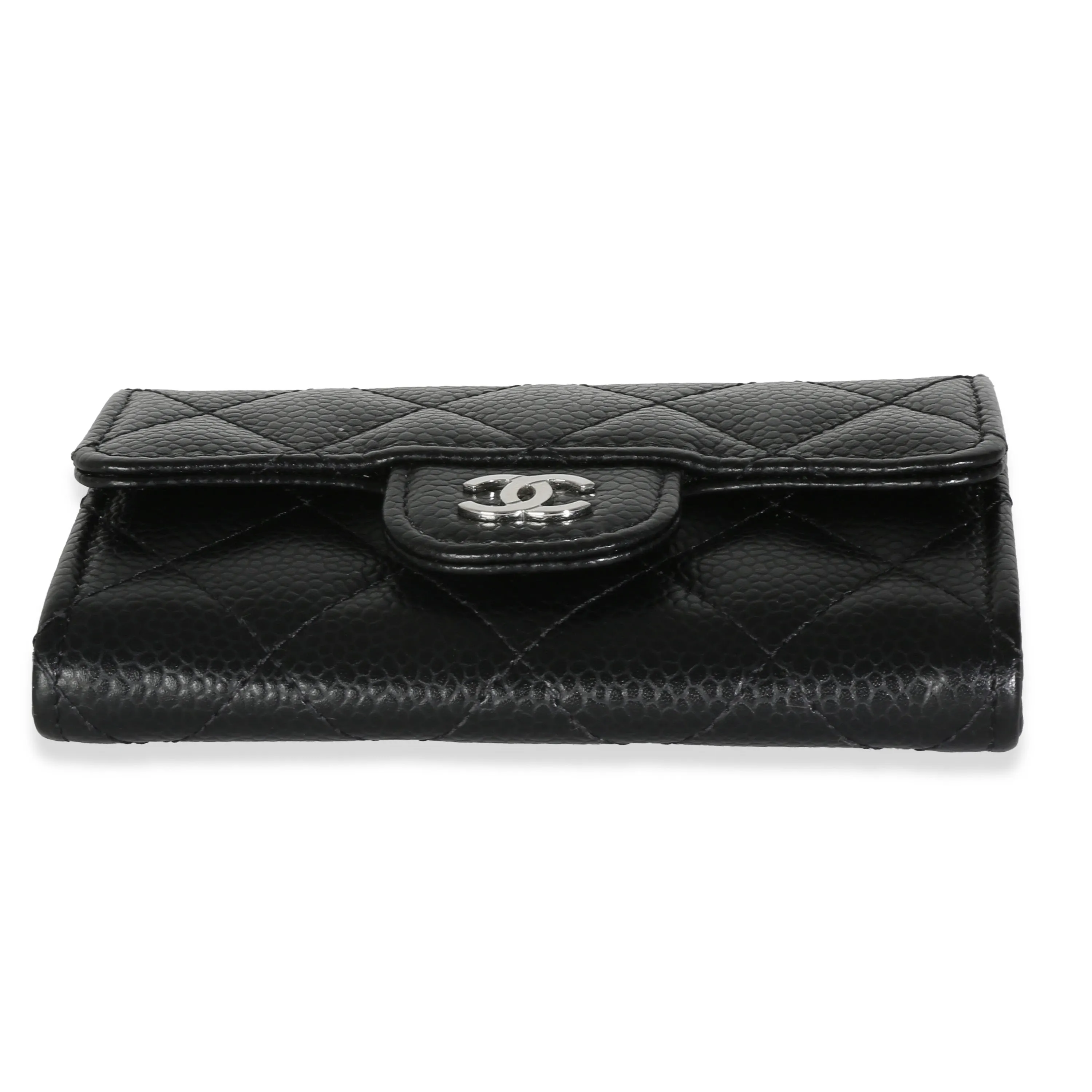 Black Quilted Caviar Flap Card Holder