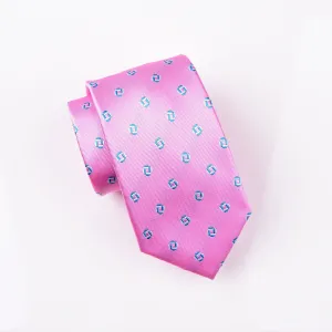 Blue & Pink Geometric Linked Squares Neat Pattern Modern Tie 3"