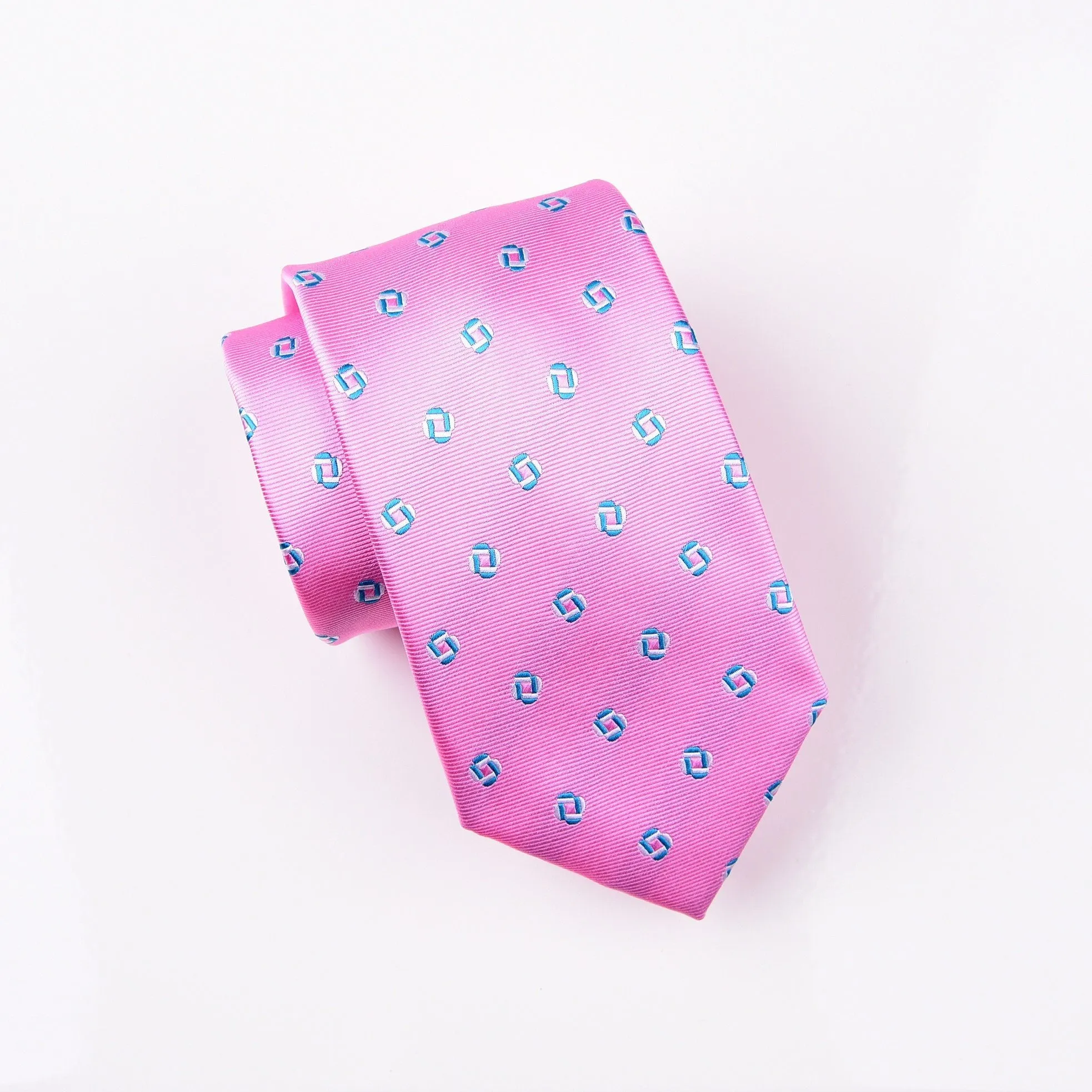 Blue & Pink Geometric Linked Squares Neat Pattern Modern Tie 3"