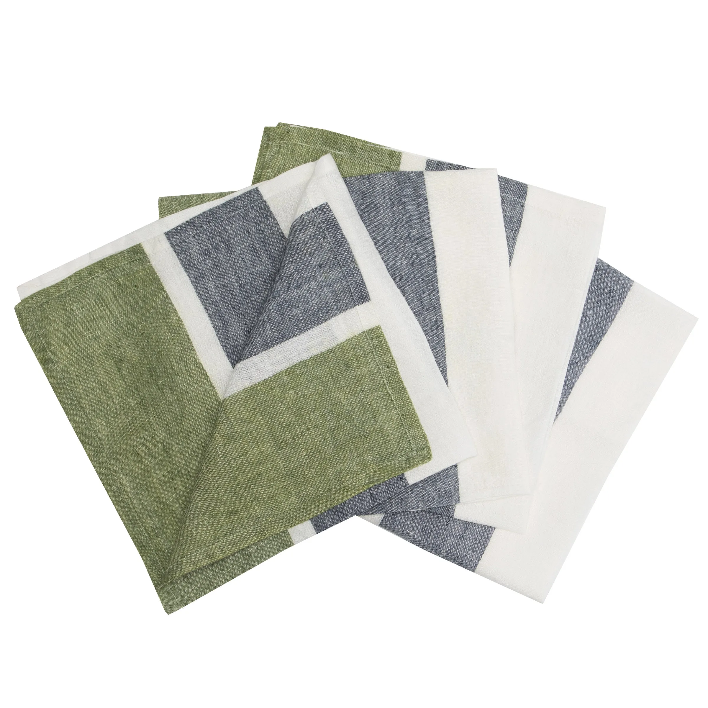 Bold Stripe Linen Evergreen Napkins - Set of 4