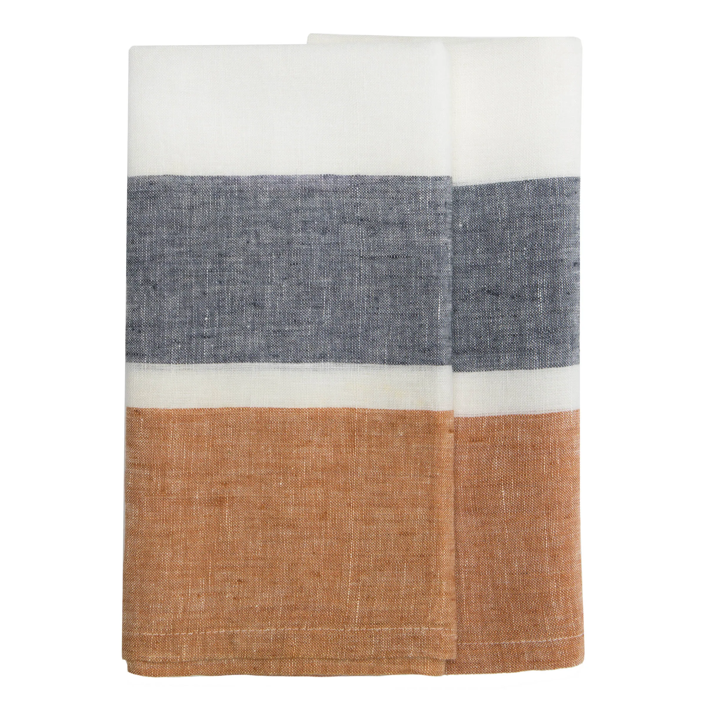 Bold Stripe Linen Rust Kitchen Towels - Set of 2