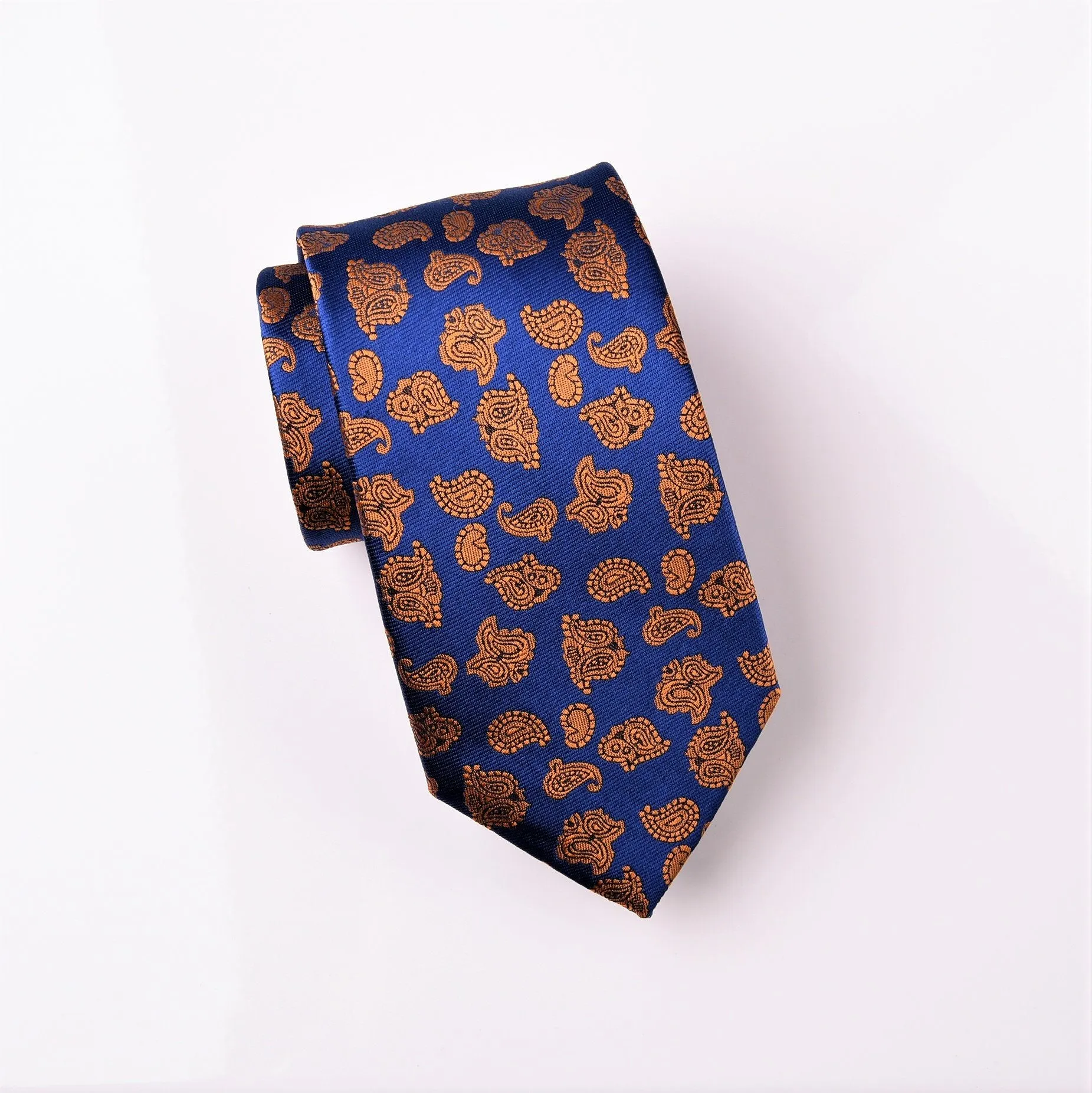 Bronze Lavish Baroque Paisley Floral Blue Skinny Modern Tie 3"