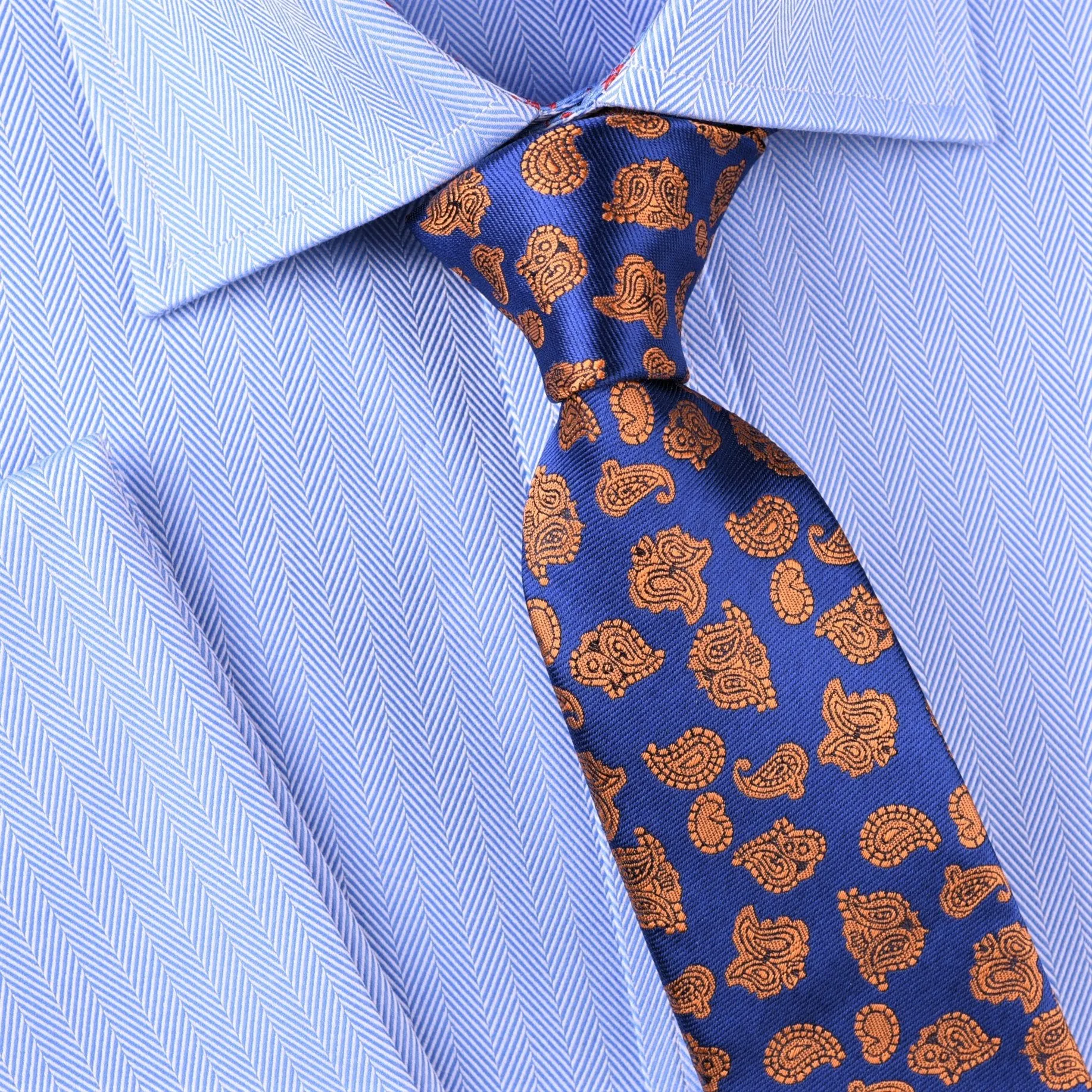 Bronze Lavish Baroque Paisley Floral Blue Skinny Modern Tie 3"