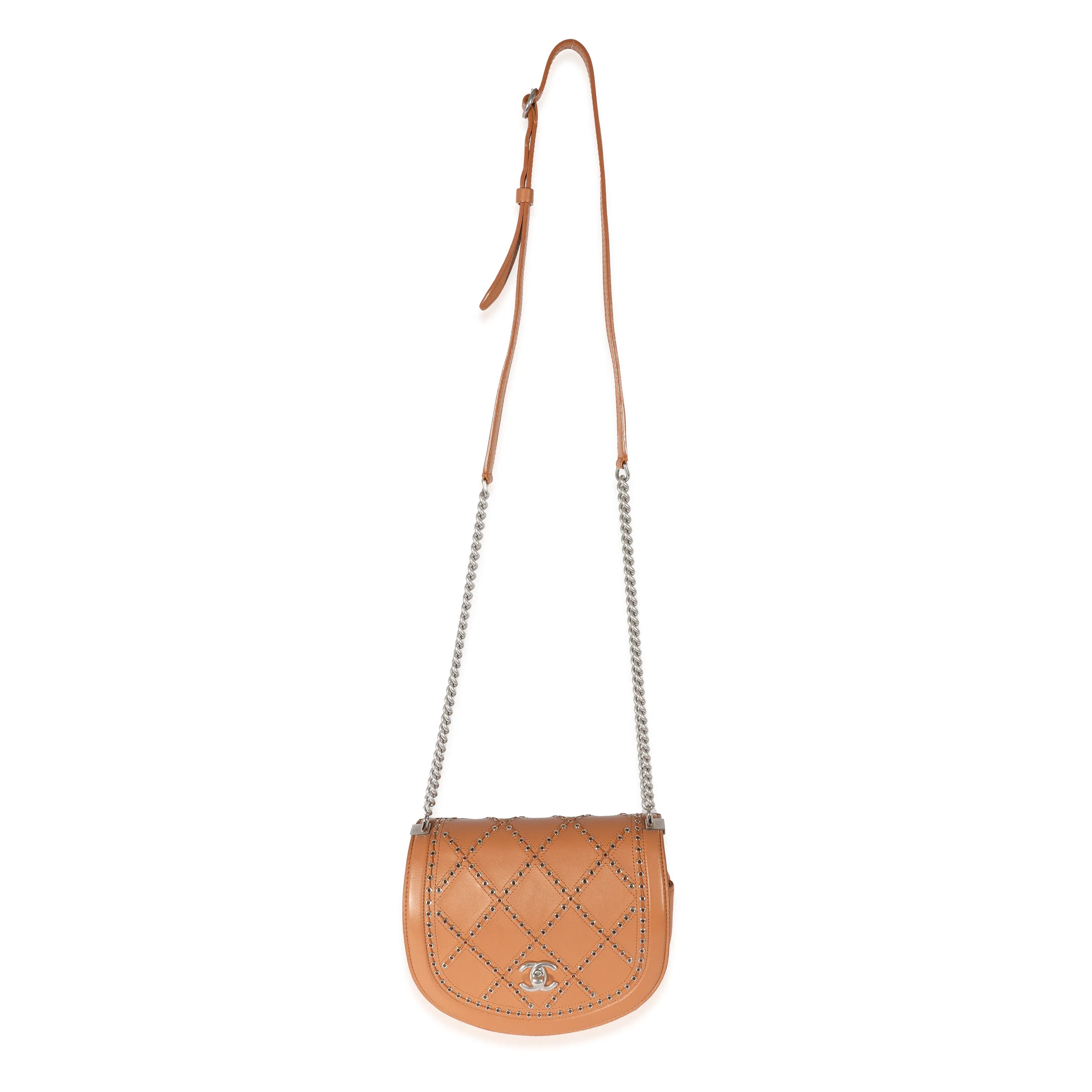 Chanel Beige Calfskin Coco Eyelet Round Flap Bag