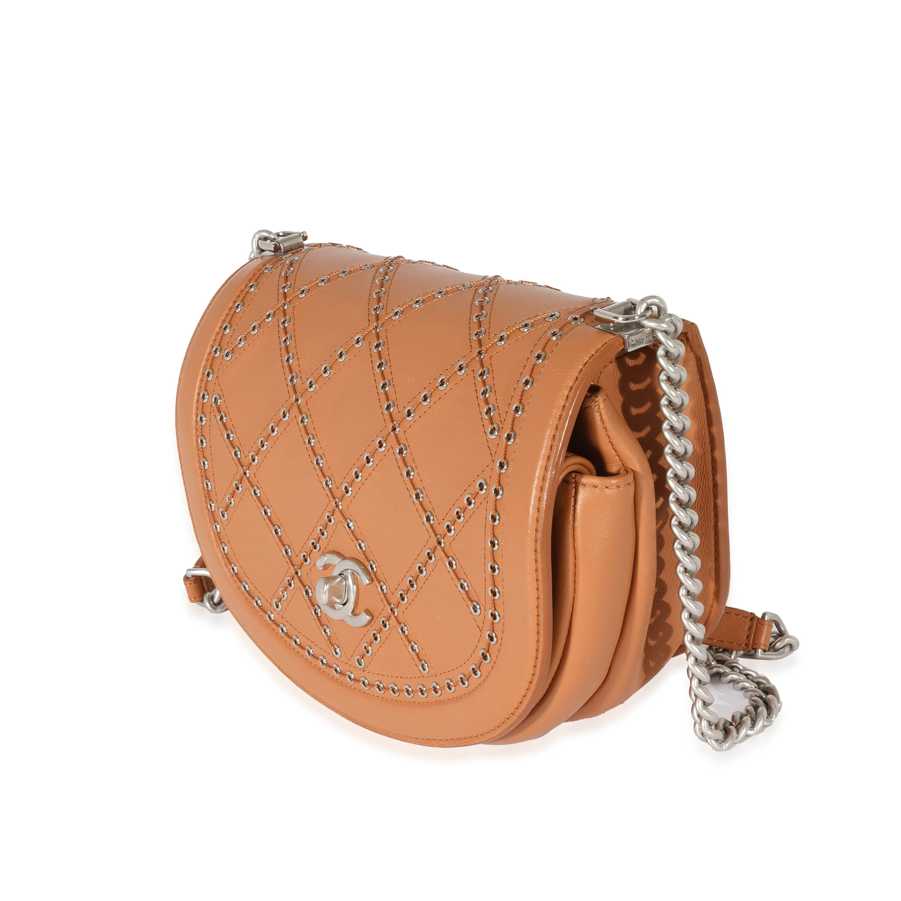 Chanel Beige Calfskin Coco Eyelet Round Flap Bag