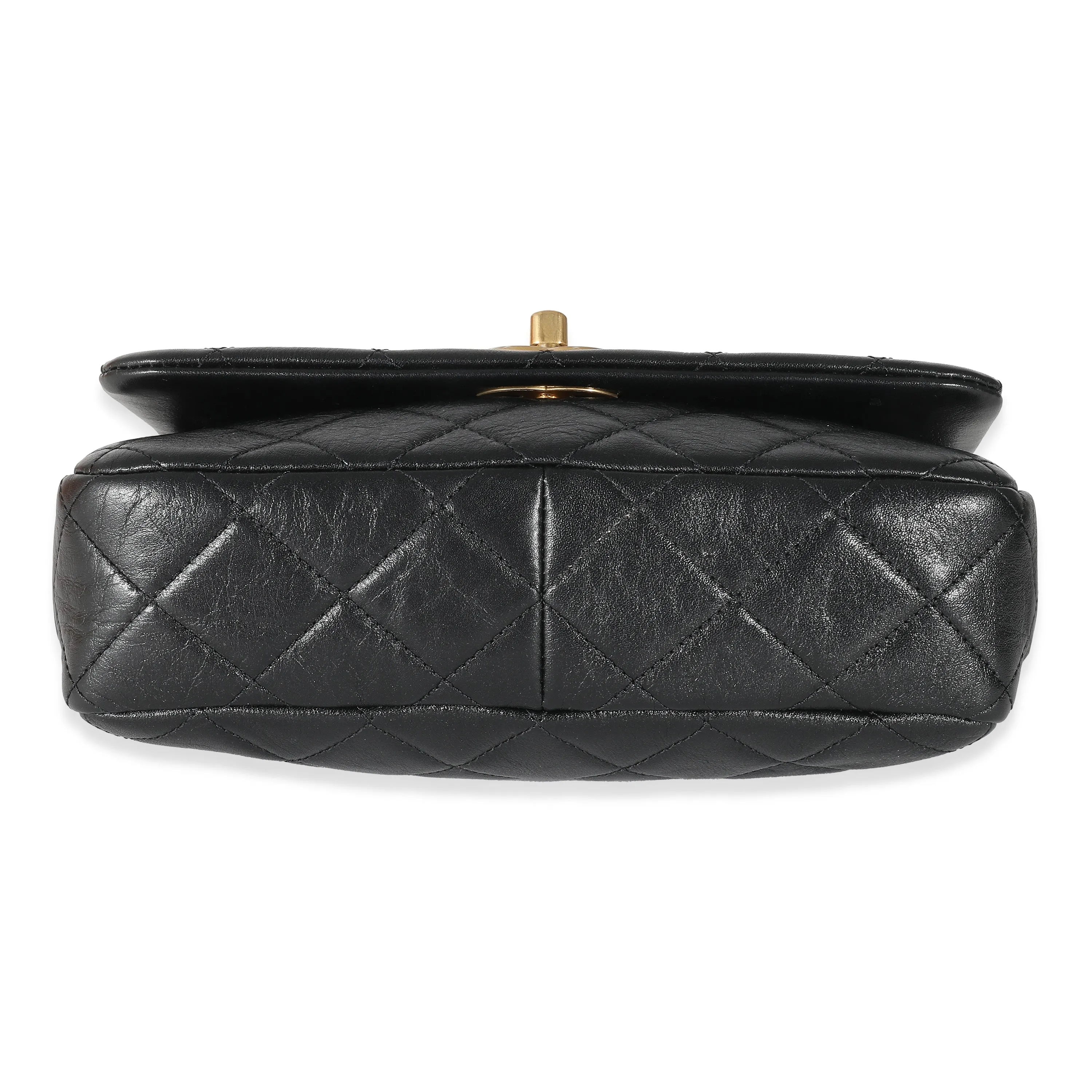 Chanel Black Glazed Quilted Calfskin Pearl Side Small Flap Bag