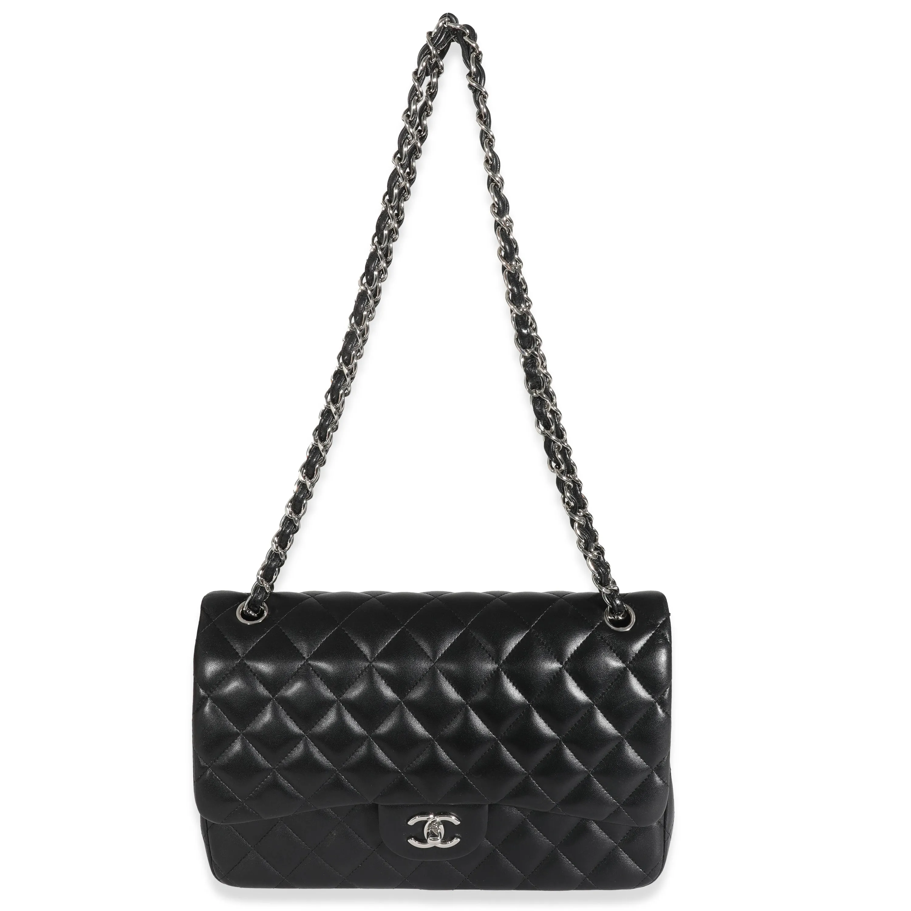 Chanel Black Lambskin Jumbo Classic Double Flap Bag