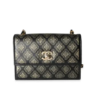 Chanel Black Leather & Gold Metallic Camellia Print Mini Flap Bag