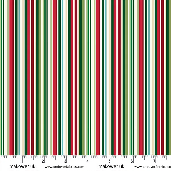 Christmas Wishes | Multi Stripe by Makower UK for Andover Fabrics | MU-037-1