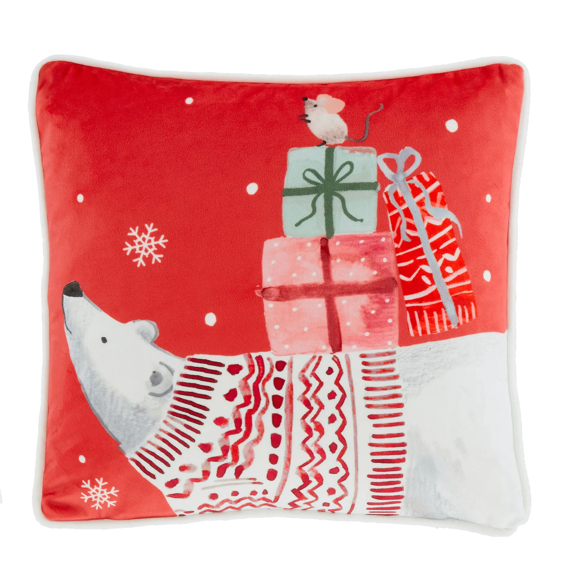 Christmas Woodland Animals Cushion by Fusion in Red 43 x 43cm