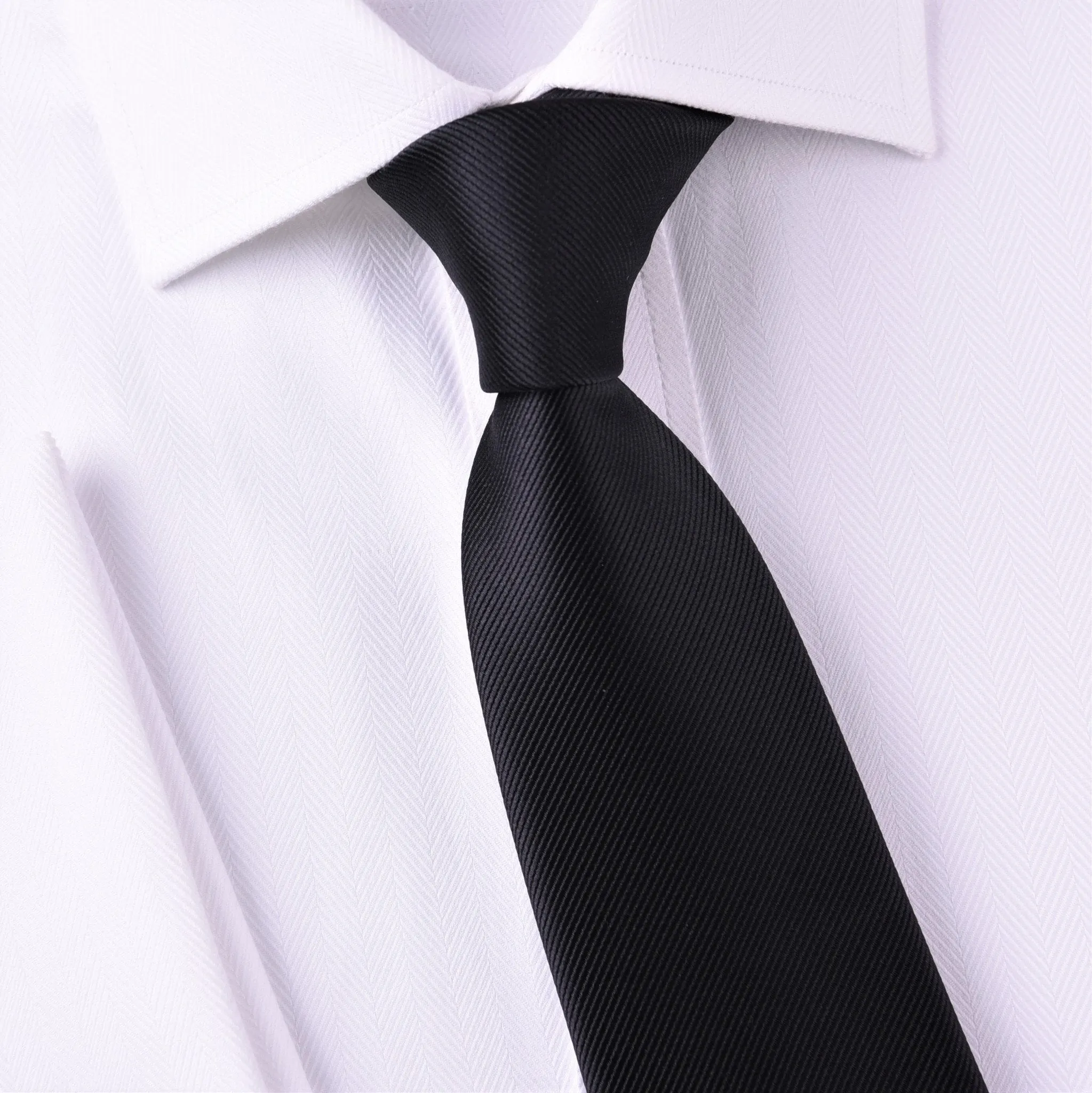 Classic Plain Solid Black Twill Sexy Trending Skinny Woven Tie 3"