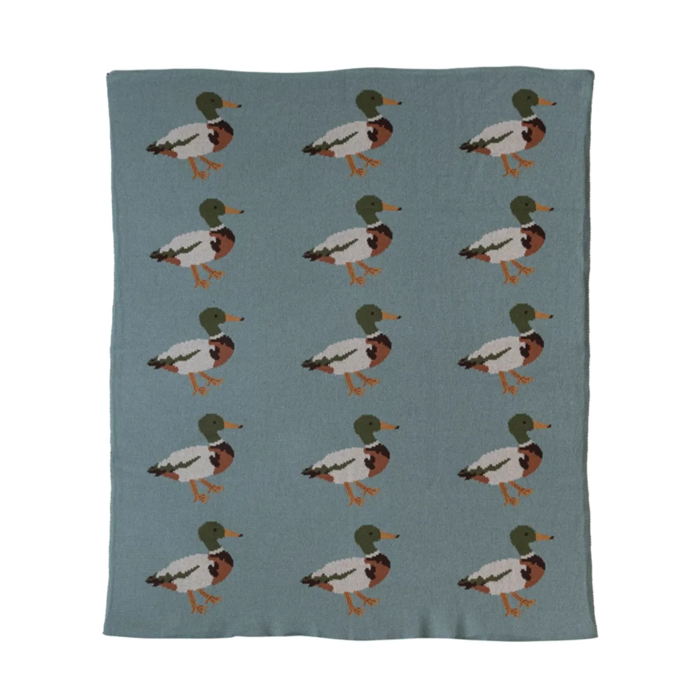 Creative Co-Op Cotton Knit Baby Blanket with Ducks, Multi Color