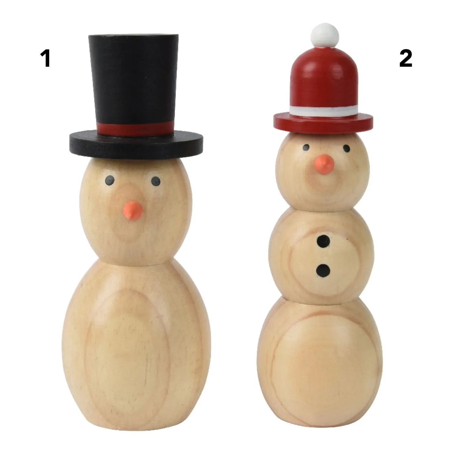 Decoris 10cm Natural Pinewood Snowmen with Hats Ornament (Choice of 2)