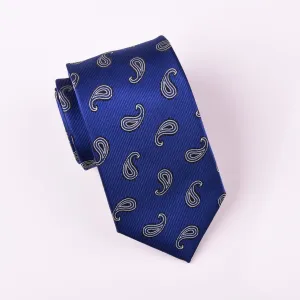 Designer Floral Layered Paisley Stroke Blue Luxury Woven Tie 3"