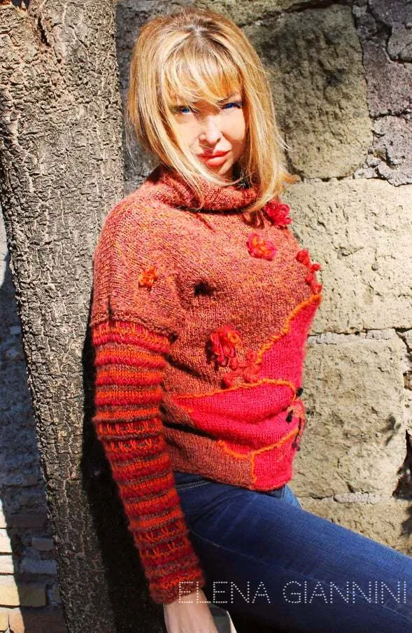 Designer Hand Knitted Mohair Multicolor Sweater