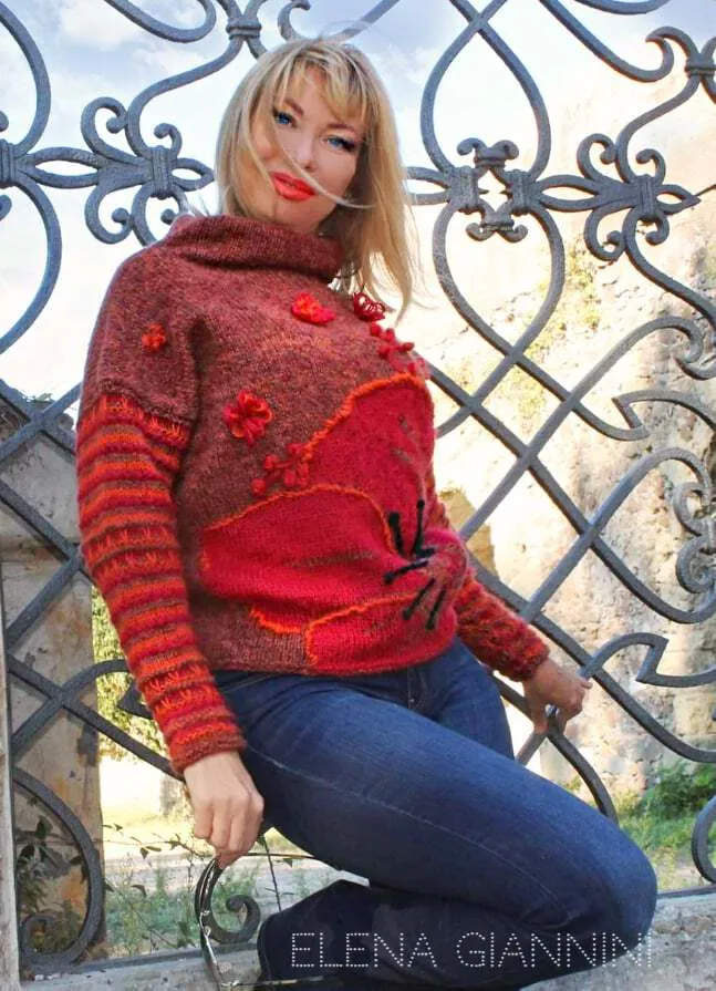 Designer Hand Knitted Mohair Multicolor Sweater