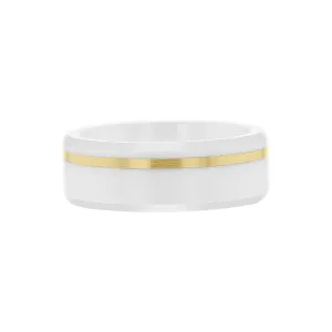 Dustin White Ceramic & 14 Karat Gold Wedding Ring