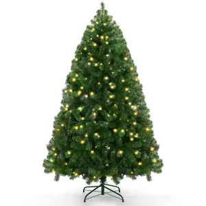 essential 6ft Prelit Christmas Tree, Artificial Christmas Tree with 250 Warm White Lights, 756 Tips, Metal Stand and Hinged Branches warm lights christmas tree