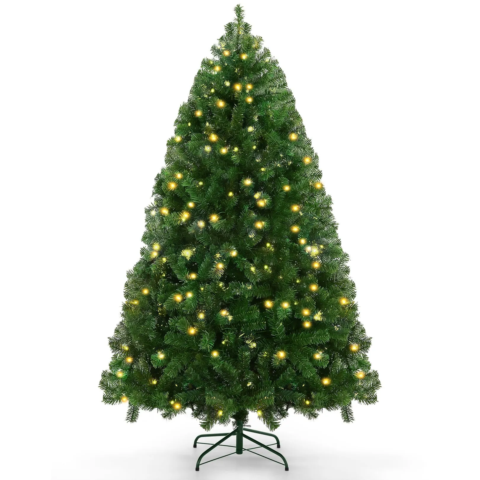 essential 6ft Prelit Christmas Tree, Artificial Christmas Tree with 250 Warm White Lights, 756 Tips, Metal Stand and Hinged Branches warm lights christmas tree