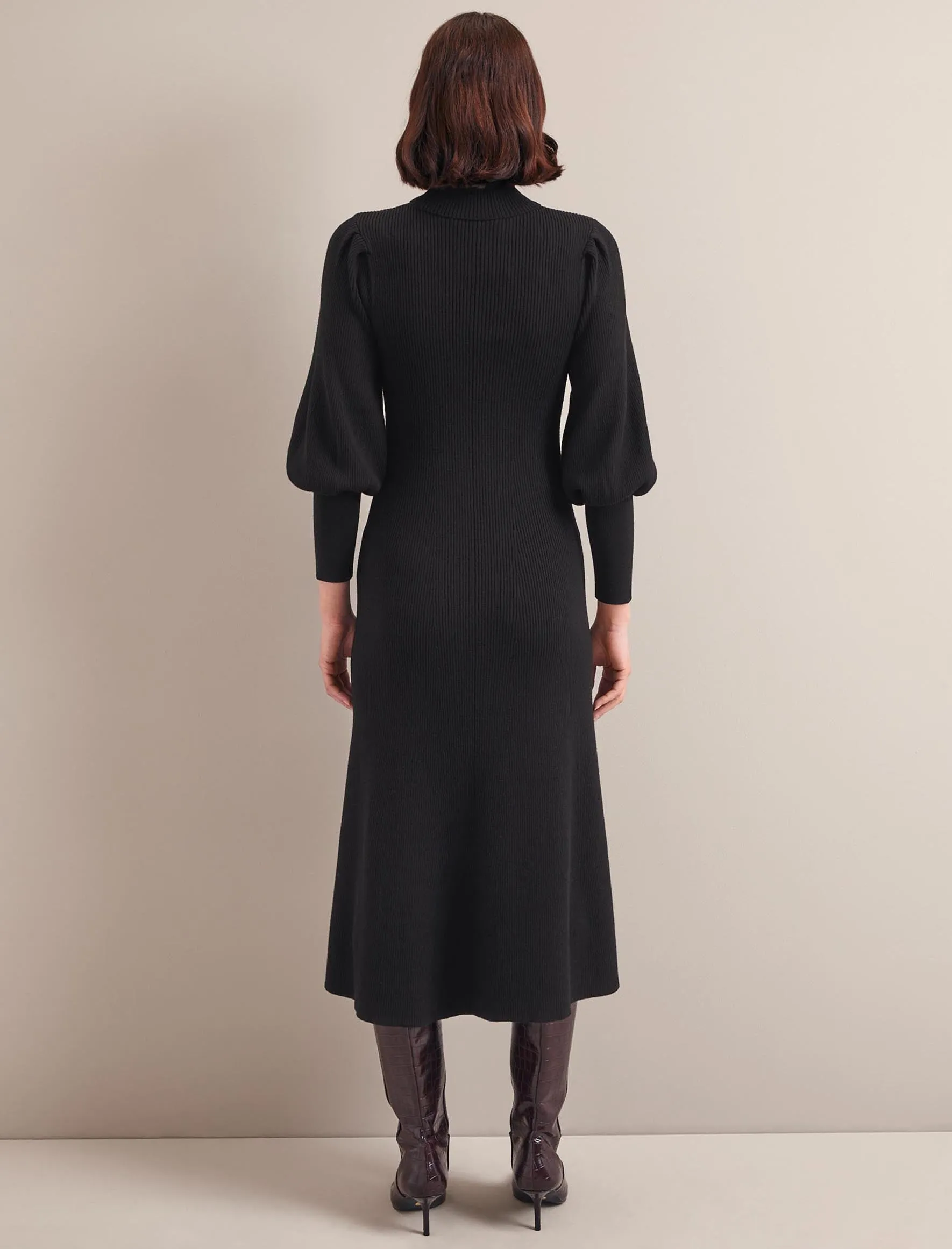 Eva Merino Wool Roll Neck Dress - Black