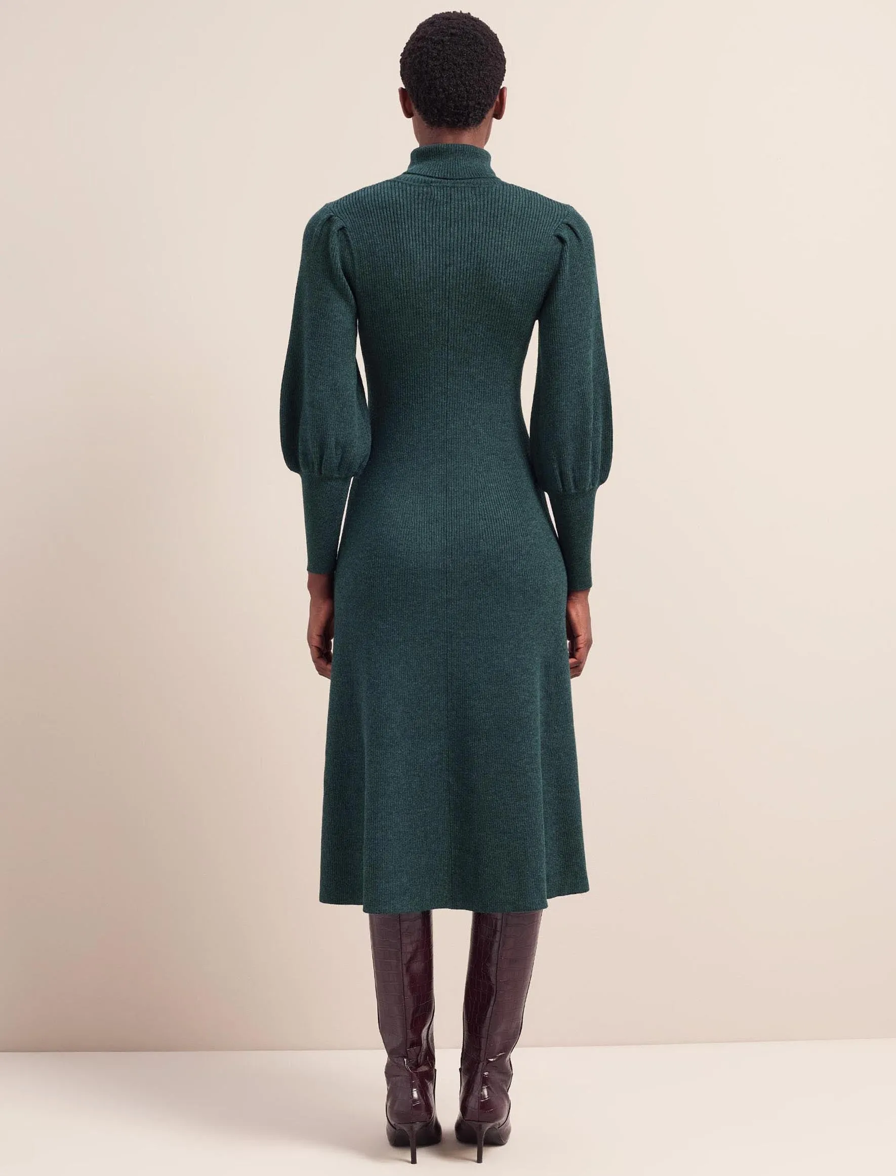 Eva Merino Wool Roll Neck Dress - Dark Green