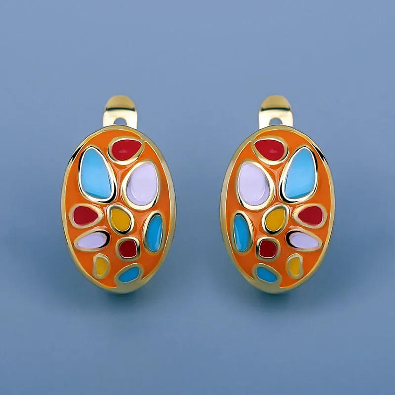 Fashion Jewelry Color Stones Enamel Hoop Earrings for Women in Gold Color