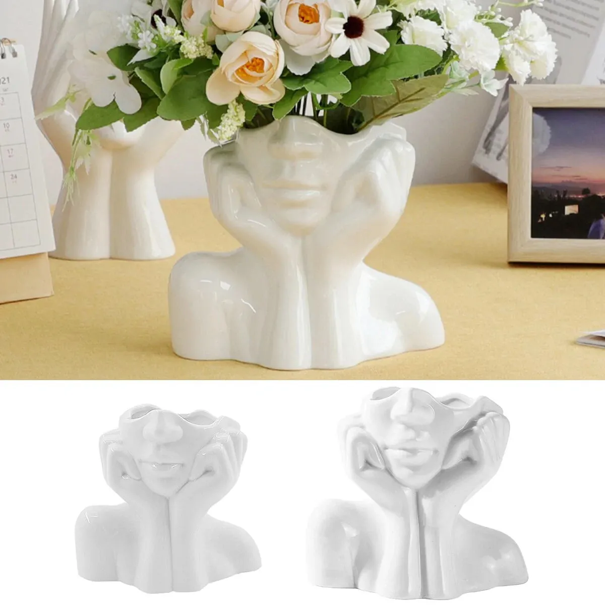 Female Face Sculpture Ceramic Vase