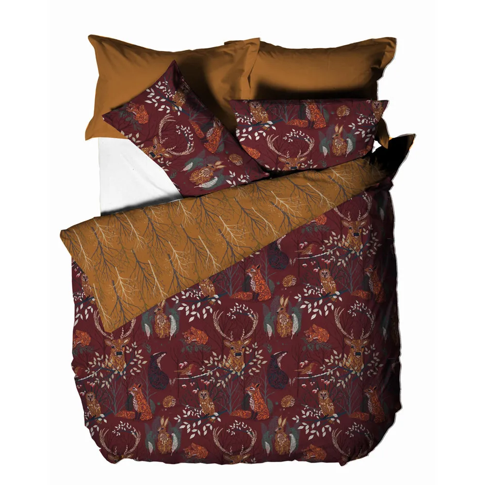 Forest Fauna Woodland Duvet Cover Set Rust