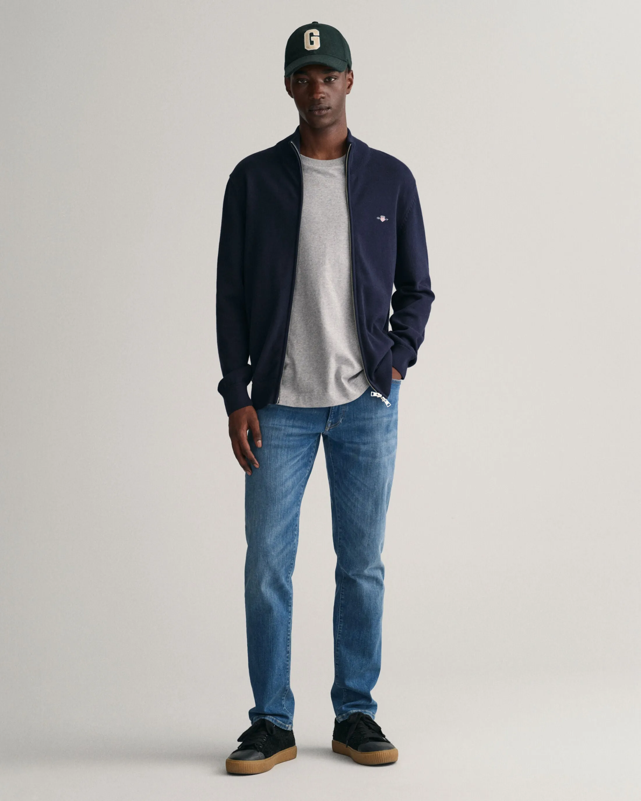 GANT - Casual Cotton Zip Cardigan, Evening Blue