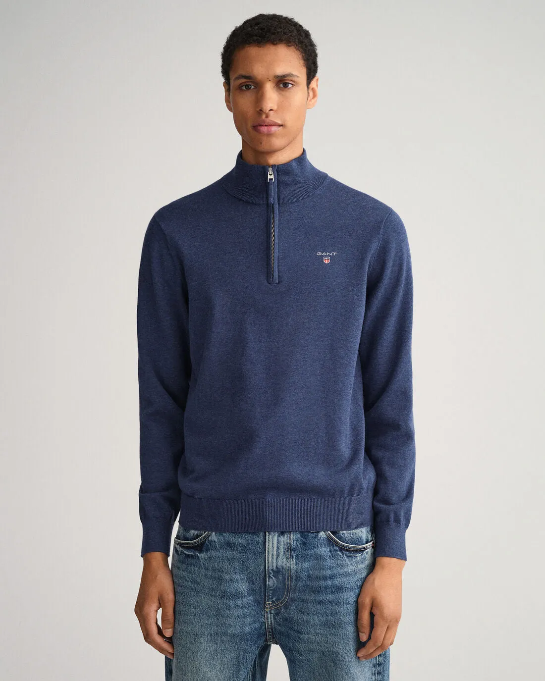 Gant - Classic Cotton Half Zip, Jeansblue Melange