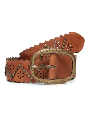 Genuimne Leather Tan Studded Belt By Art N Vintage