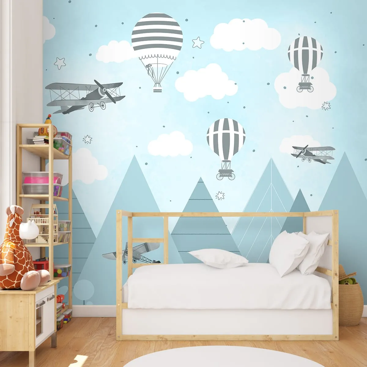 Gliders And Hot Air Balloons Wallpaper, Customised, Blue