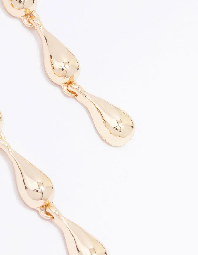 Gold Multi Teardrop Strand Drop Earrings