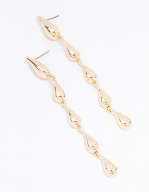 Gold Multi Teardrop Strand Drop Earrings