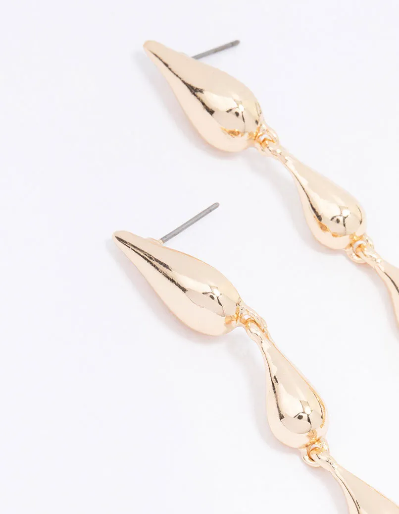 Gold Multi Teardrop Strand Drop Earrings