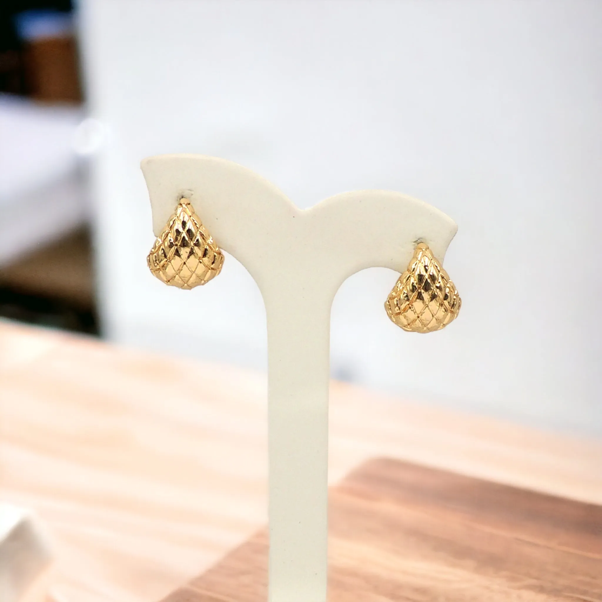 Gold Textured Teardrop Earrings