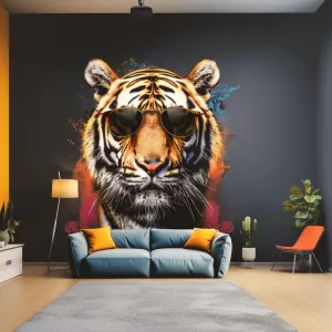 Graffiti Tiger Wall Sticker with Sunglasses | Bold and Vibrant Animal Art Decal | Modern Urban Home Decor | Predator Living Room Wall Art