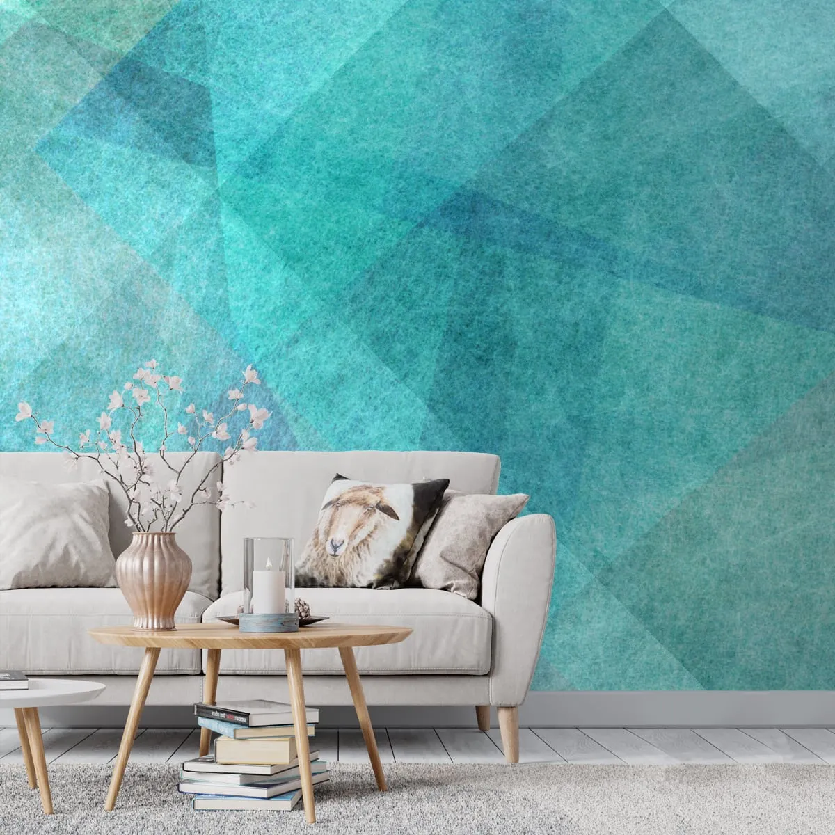 Green and Blue Geometric Shapes, Wallpaper for Walls, Customised