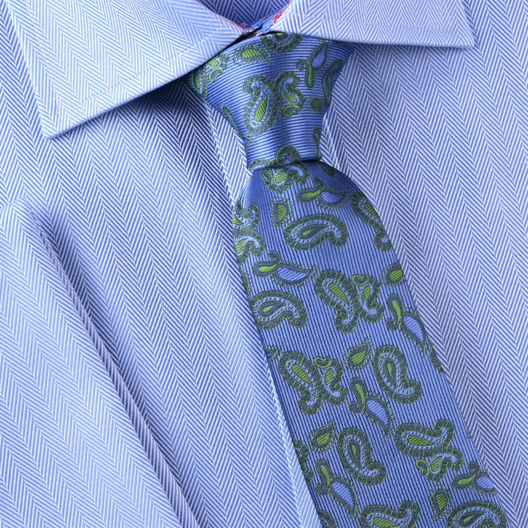 Green Lavish Floral Paisley Blue Luxury Fashion Modern Tie 3"